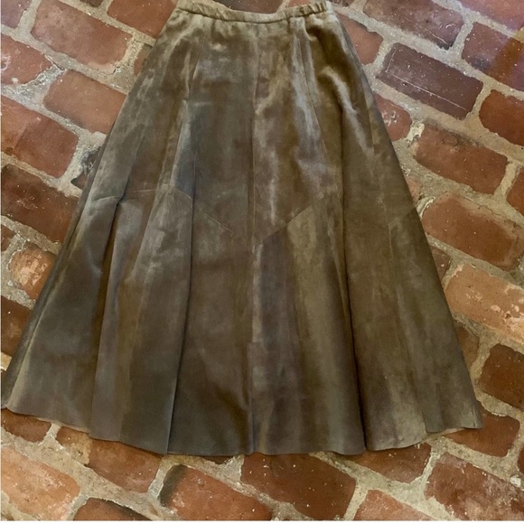 Vintage Abercrombie & Fitch Milk Chocolate Suede Leather Full Maxi Skirt - Picture 1 of 5